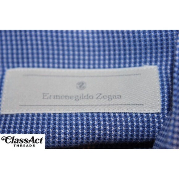 ERMENEGILDO ZEGNA Blue Geometric Cotton Long Sleeve Button Down Shirt Mens 16 - Picture 6 of 8